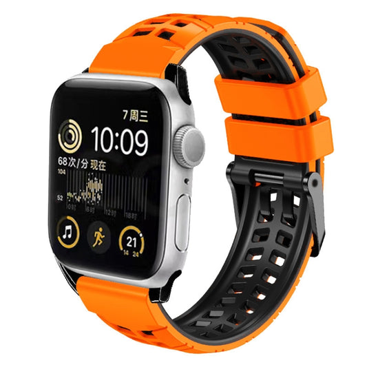 For Apple Watch Series 4 44mm Twill Dual-row Buckle Silicone Watch Band(Orange Black) - Watch Bands by buy2fix | Online Shopping UK | buy2fix