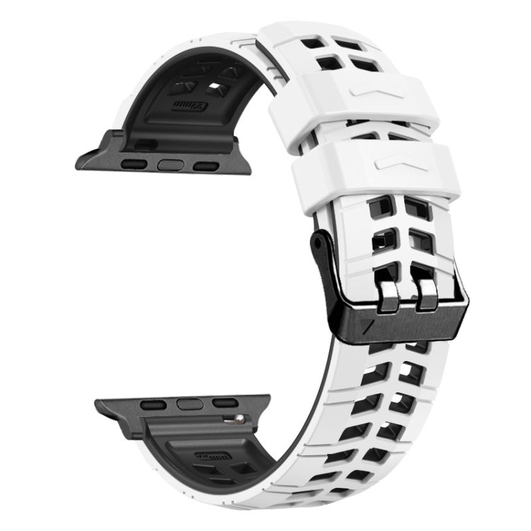 For Apple Watch Series 9 45mm Twill Dual-row Buckle Silicone Watch Band(White Black) - Watch Bands by buy2fix | Online Shopping UK | buy2fix