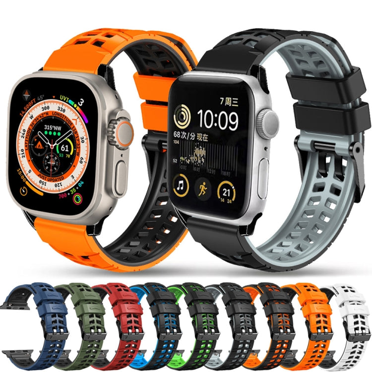 For Apple Watch SE 2022 40mm Twill Dual-row Buckle Silicone Watch Band(Orange Black) - Watch Bands by buy2fix | Online Shopping UK | buy2fix