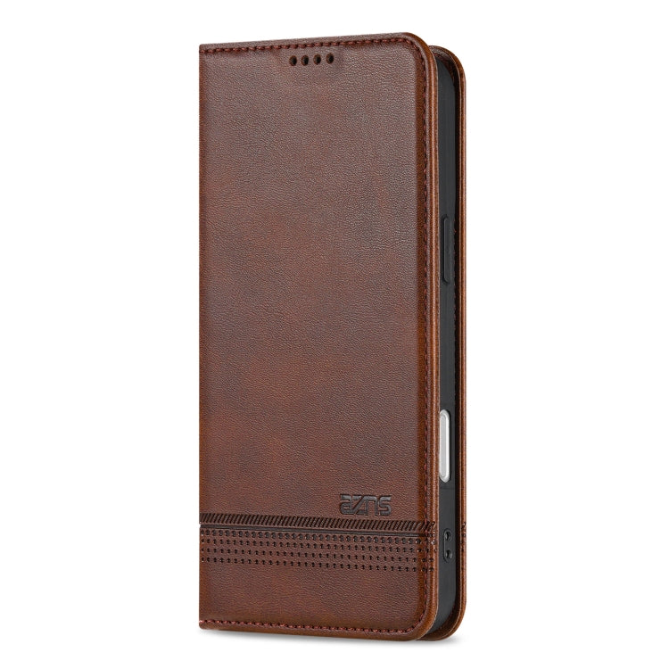 For iPhone 16 Plus AZNS Magnetic Calf Texture Flip Leather Phone Case(Dark Brown) - iPhone 16 Plus Cases by AZNS | Online Shopping UK | buy2fix