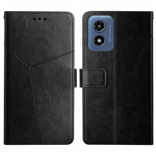 For Motorola Moto G Play 4G 2024 HT01 Y-shaped Pattern Flip Leather Phone Case(Black) - Motorola Cases by buy2fix | Online Shopping UK | buy2fix