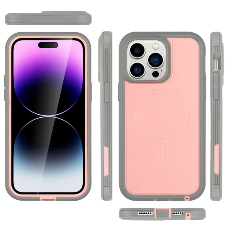 For iPhone 14 Pro Defender Series XT MagSafe Magnetic PC + TPU Shockproof Phone Case(Pink+Grey) - iPhone 14 Pro Cases by buy2fix | Online Shopping UK | buy2fix