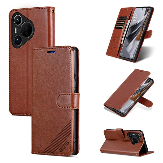 For Huawei Pura 70 AZNS Sheepskin Texture Flip Leather Phone Case(Brown) - Huawei Cases by AZNS | Online Shopping UK | buy2fix