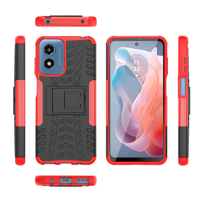 For Motorola Moto G Play 4G 2024 Tire Texture TPU + PC Phone Case with Holder(Red) - Motorola Cases by buy2fix | Online Shopping UK | buy2fix