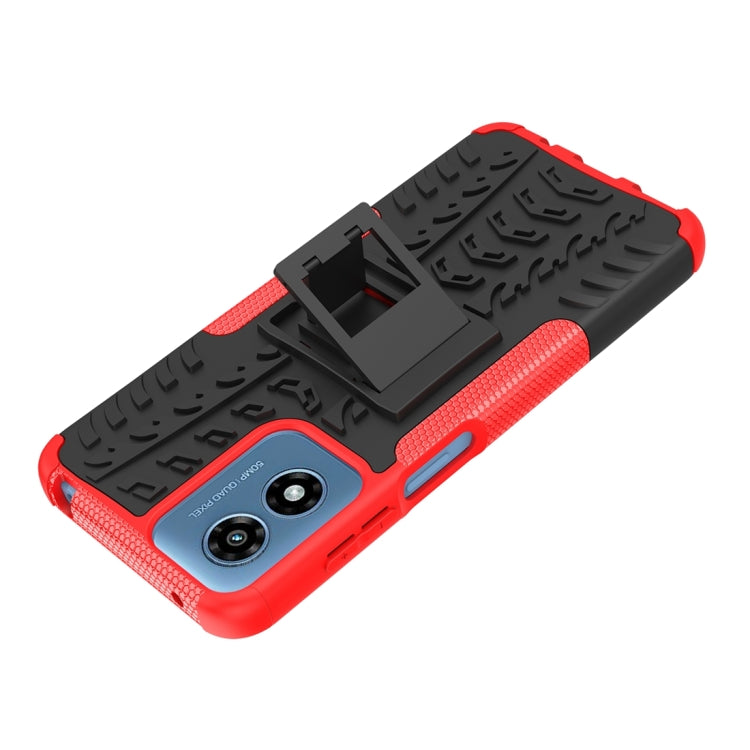 For Motorola Moto G Play 4G 2024 Tire Texture TPU + PC Phone Case with Holder(Red) - Motorola Cases by buy2fix | Online Shopping UK | buy2fix