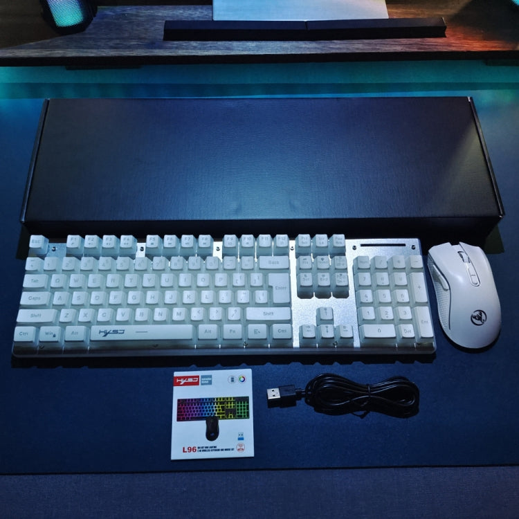 HXSJ L96 2.4G Wireless RGB Backlit Keyboard and Mouse Set 104 Pudding Key Caps + 4800DPI Mouse(White) - Wireless Keyboard by HXSJ | Online Shopping UK | buy2fix