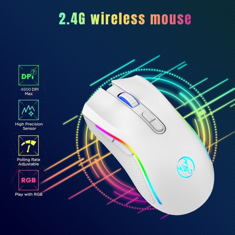 HXSJ L96 2.4G Wireless RGB Backlit Keyboard and Mouse Set 104 Pudding Key Caps + 4800DPI Mouse(White) - Wireless Keyboard by HXSJ | Online Shopping UK | buy2fix