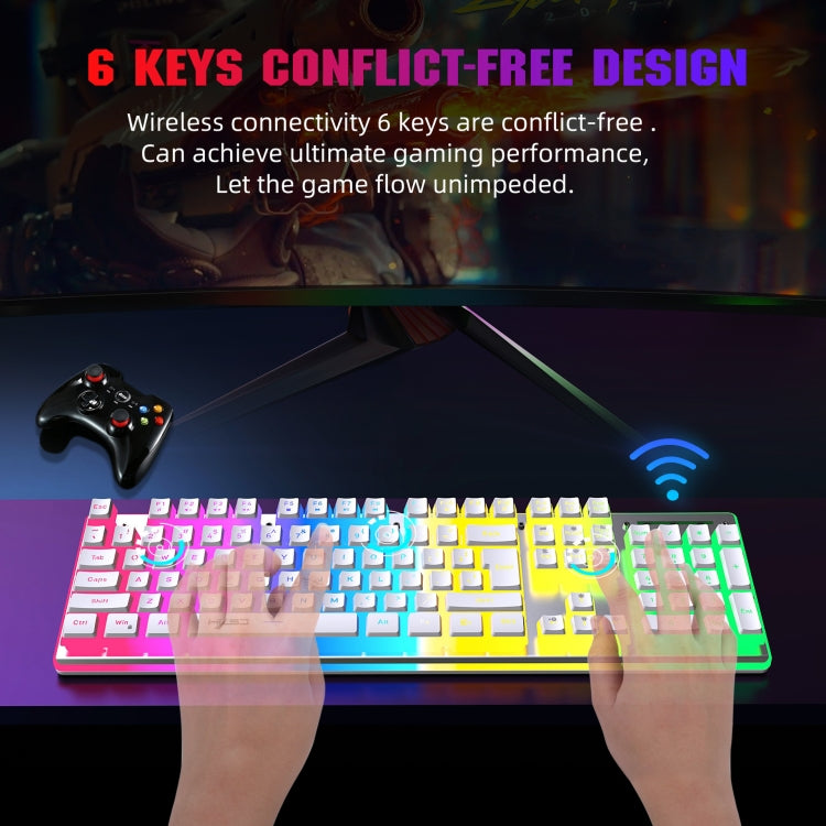 HXSJ L96 2.4G Wireless RGB Backlit Keyboard and Mouse Set 104 Pudding Key Caps + 4800DPI Mouse(White) - Wireless Keyboard by HXSJ | Online Shopping UK | buy2fix