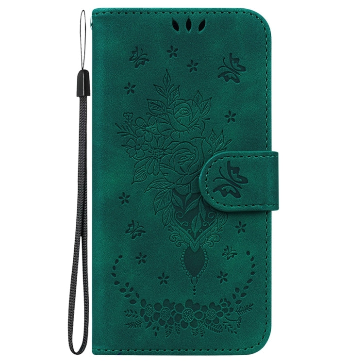 For OnePlus 13 Butterfly Rose Embossed Leather Phone Case(Green) - OnePlus Cases by buy2fix | Online Shopping UK | buy2fix