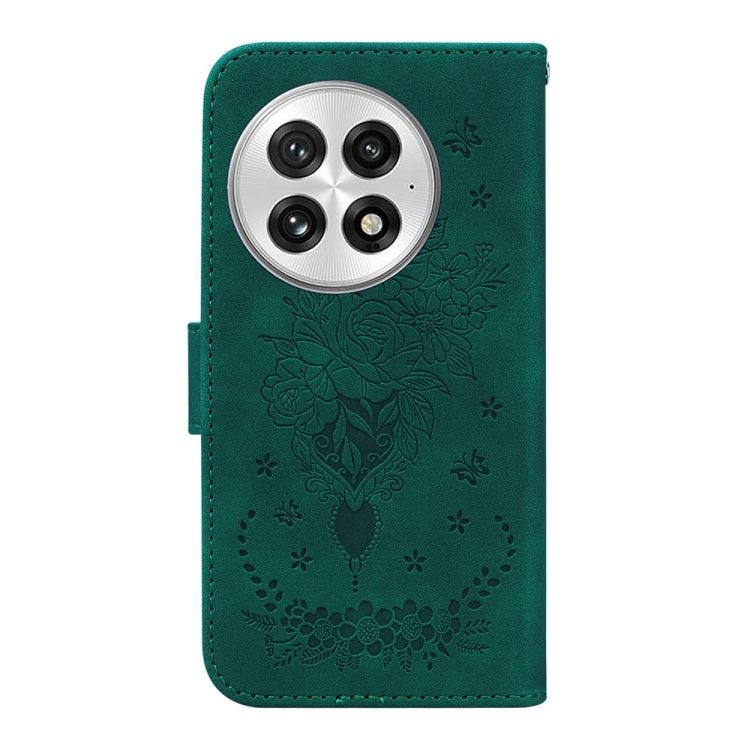 For OnePlus 13 Butterfly Rose Embossed Leather Phone Case(Green) - OnePlus Cases by buy2fix | Online Shopping UK | buy2fix