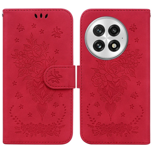 For OnePlus 13 Butterfly Rose Embossed Leather Phone Case(Red) - OnePlus Cases by buy2fix | Online Shopping UK | buy2fix