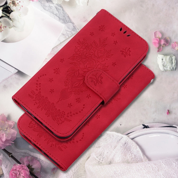 For OnePlus 13 Butterfly Rose Embossed Leather Phone Case(Red) - OnePlus Cases by buy2fix | Online Shopping UK | buy2fix