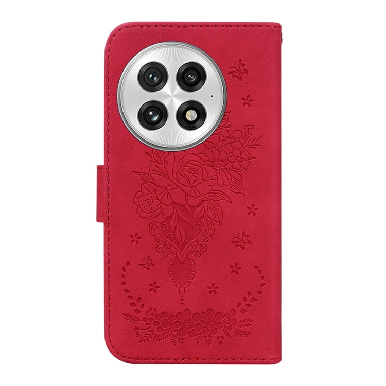 For OnePlus 13 Butterfly Rose Embossed Leather Phone Case(Red) - OnePlus Cases by buy2fix | Online Shopping UK | buy2fix