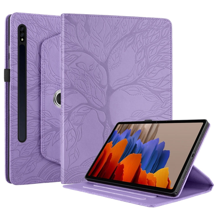 For Samsung Galaxy Tab S9+ / S8+ / S7+ Tree Life Embossed Rotation Leather Tablet Case(Purple) - Tab A7 Lite T220 / T225 by buy2fix | Online Shopping UK | buy2fix