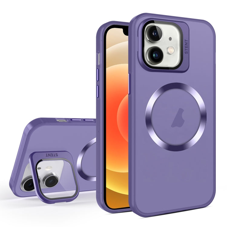 For iPhone 12 Skin Feel CD Texture MagSafe Lens Holder Phone Case(Dark Purple) - iPhone 12 / 12 Pro Cases by buy2fix | Online Shopping UK | buy2fix