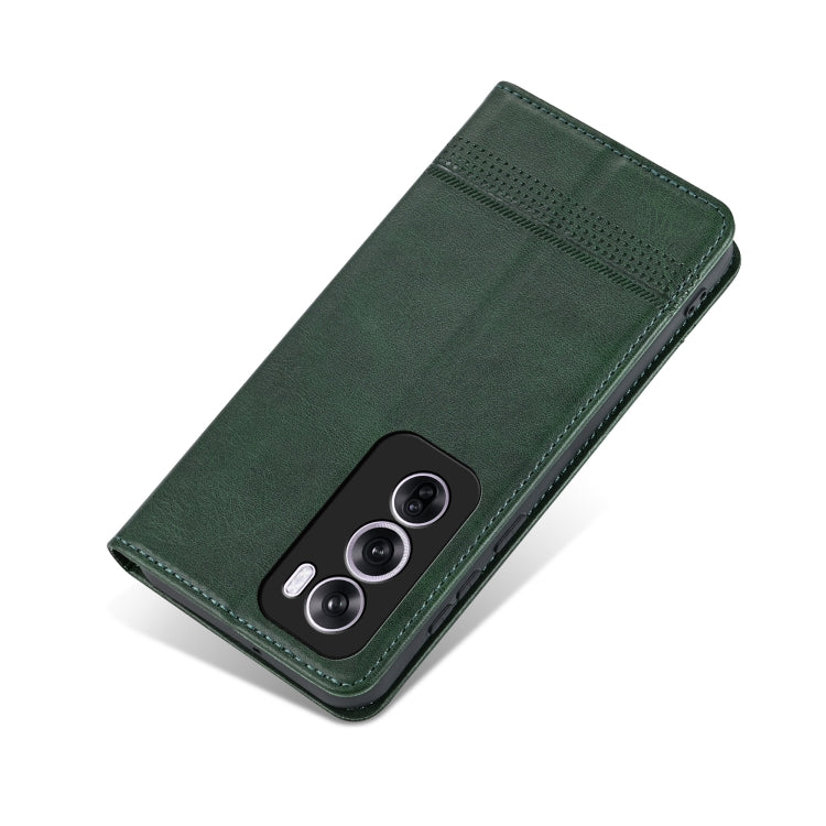 For OPPO Reno12 Global AZNS Magnetic Calf Texture Flip Leather Phone Case(Dark Green) - Reno12 Cases by AZNS | Online Shopping UK | buy2fix