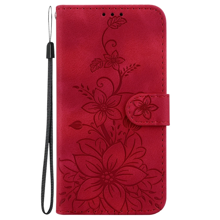 For Google Pixel 9 Pro Lily Embossed Leather Phone Case(Red) - Google Cases by buy2fix | Online Shopping UK | buy2fix