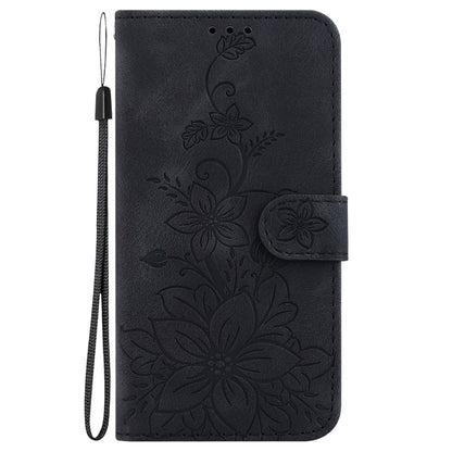 For Google Pixel 9 Pro Lily Embossed Leather Phone Case(Black) - Google Cases by buy2fix | Online Shopping UK | buy2fix