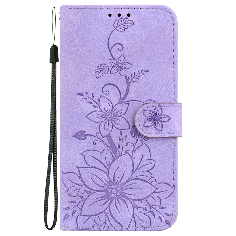 For Google Pixel 9 Lily Embossed Leather Phone Case(Purple) - Google Cases by buy2fix | Online Shopping UK | buy2fix