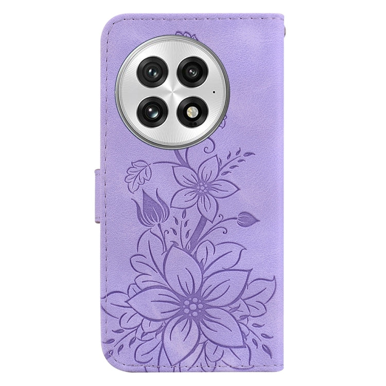 For OnePlus 13 Lily Embossed Leather Phone Case(Purple) - OnePlus Cases by buy2fix | Online Shopping UK | buy2fix