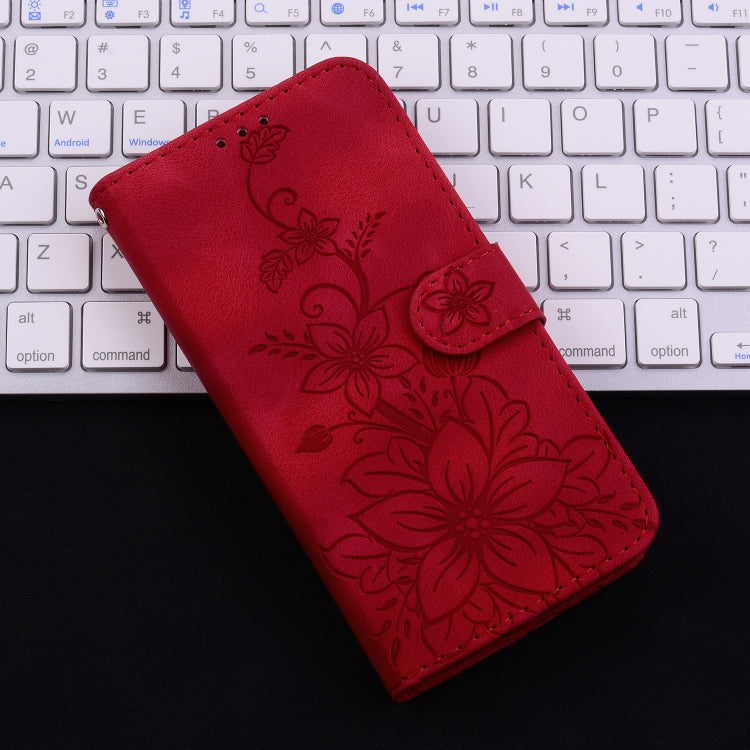 For iPhone 16 Pro Lily Embossed Leather Phone Case(Red) - iPhone 16 Pro Cases by buy2fix | Online Shopping UK | buy2fix