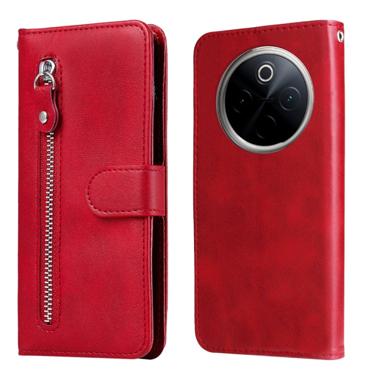 For OnePlus 13 Fashion Calf Texture Zipper Leather Phone Case(Red) - OnePlus Cases by buy2fix | Online Shopping UK | buy2fix