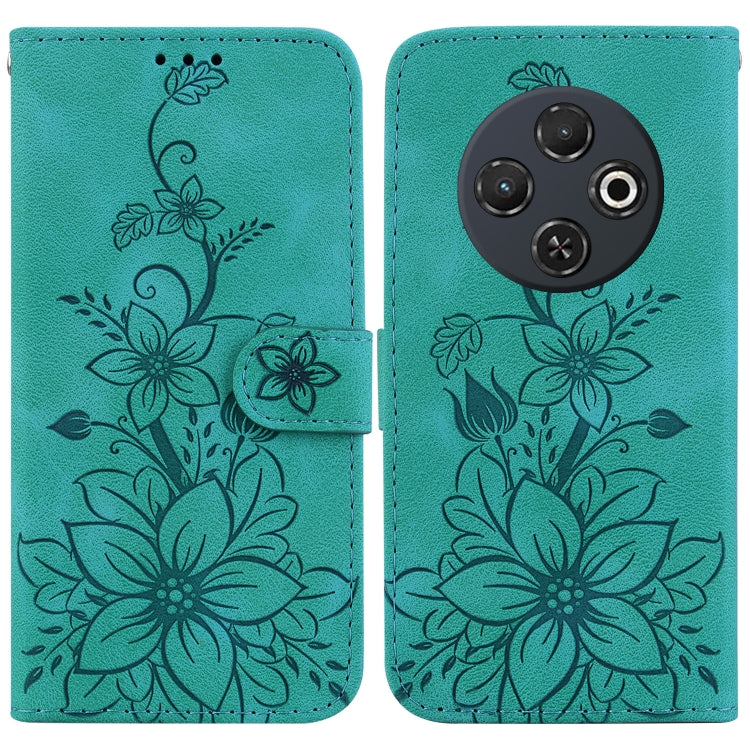 For Tecno Spark 30C Lily Embossed Leather Phone Case(Green) - Tecno Cases by buy2fix | Online Shopping UK | buy2fix