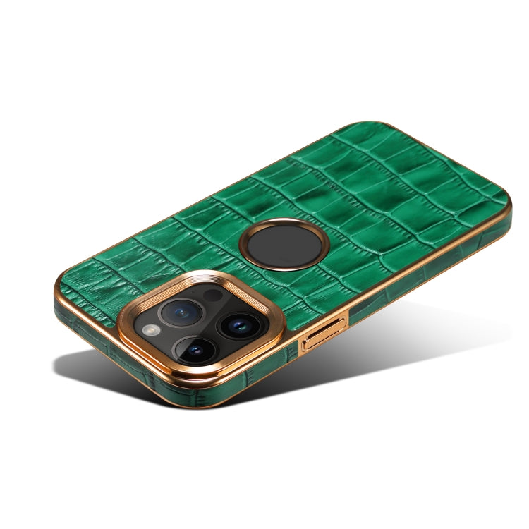 For iPhone 15 Pro Max Denior Crocodile Texture Genuine Leather Electroplating Phone Case(Green) - iPhone 15 Pro Max Cases by Denior | Online Shopping UK | buy2fix