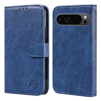 For Google Pixel 9 Pro Skin Feeling Oil Leather Texture PU + TPU Phone Case(Dark Blue) - Google Cases by buy2fix | Online Shopping UK | buy2fix