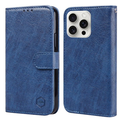 For iPhone 16 Pro Skin Feeling Oil Leather Texture PU + TPU Phone Case(Dark Blue) - iPhone 16 Pro Cases by buy2fix | Online Shopping UK | buy2fix