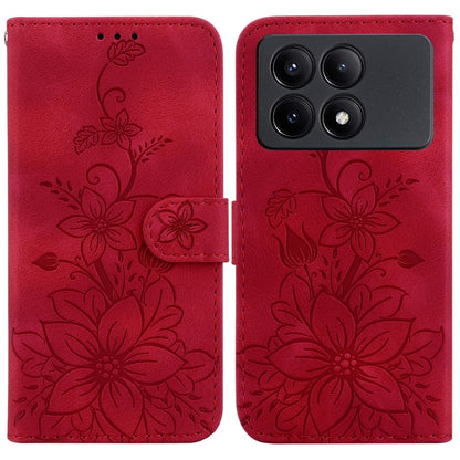 For Xiaomi Redmi K70E / Poco X6 Pro Lily Embossed Leather Phone Case(Red) - K70E Cases by buy2fix | Online Shopping UK | buy2fix