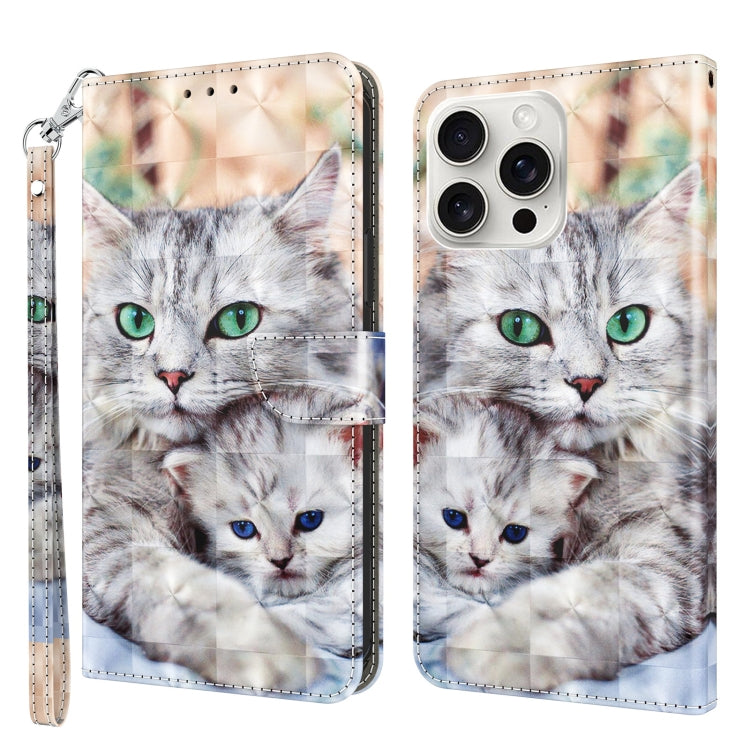 For iPhone 16 Pro Max 3D Painted Leather Phone Case(Two Loving Cats) - iPhone 16 Pro Max Cases by buy2fix | Online Shopping UK | buy2fix