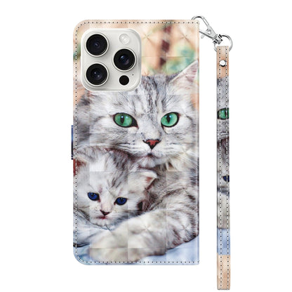 For iPhone 16 Pro Max 3D Painted Leather Phone Case(Two Loving Cats) - iPhone 16 Pro Max Cases by buy2fix | Online Shopping UK | buy2fix