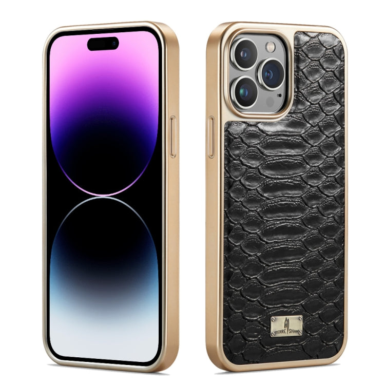 For iPhone 15 Pro Max Fierre Shann Python Texture Electroplating PU Phone Case(Black) - iPhone 15 Pro Max Cases by FIERRE SHANN | Online Shopping UK | buy2fix