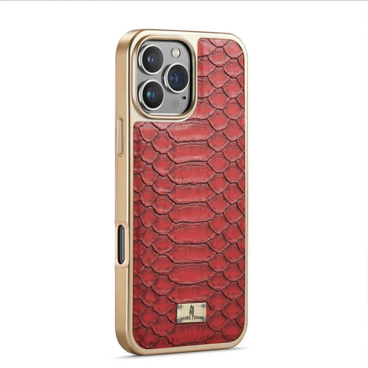 For iPhone 16 Pro Max Fierre Shann Python Texture Electroplating PU Phone Case(Red) - iPhone 16 Pro Max Cases by FIERRE SHANN | Online Shopping UK | buy2fix