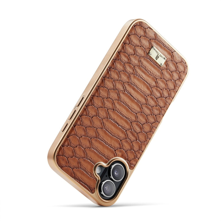 For iPhone 16 Plus Fierre Shann Python Texture Electroplating PU Phone Case(Brown) - iPhone 16 Plus Cases by FIERRE SHANN | Online Shopping UK | buy2fix