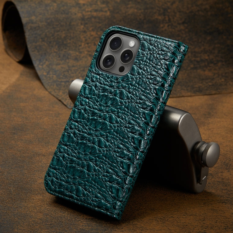 For iPhone 16 Pro Max Fierre Shann Crocodile Texture Magnetic Genuine Leather Phone Case(Green) - iPhone 16 Pro Max Cases by FIERRE SHANN | Online Shopping UK | buy2fix