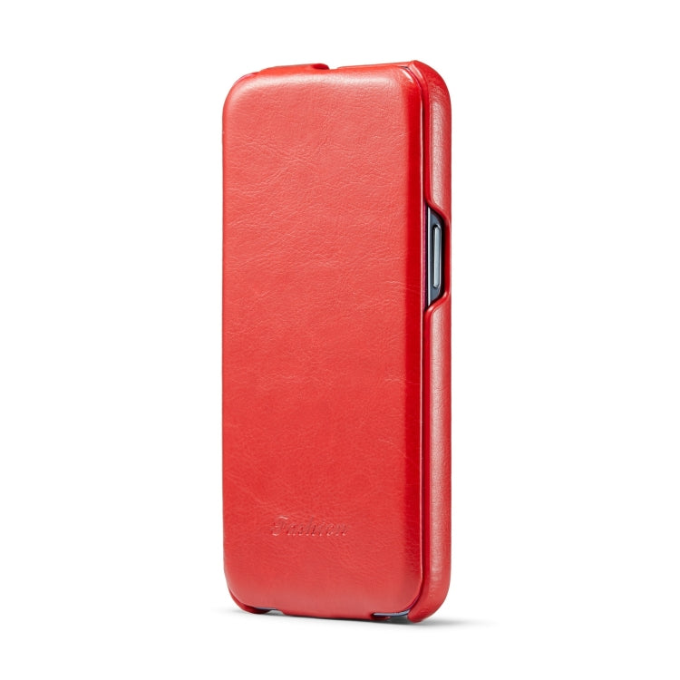 For iPhone 15 Pro Max Fierre Shann Oil Wax Texture Vertical Flip PU Phone Case(Red) - iPhone 15 Pro Max Cases by FIERRE SHANN | Online Shopping UK | buy2fix