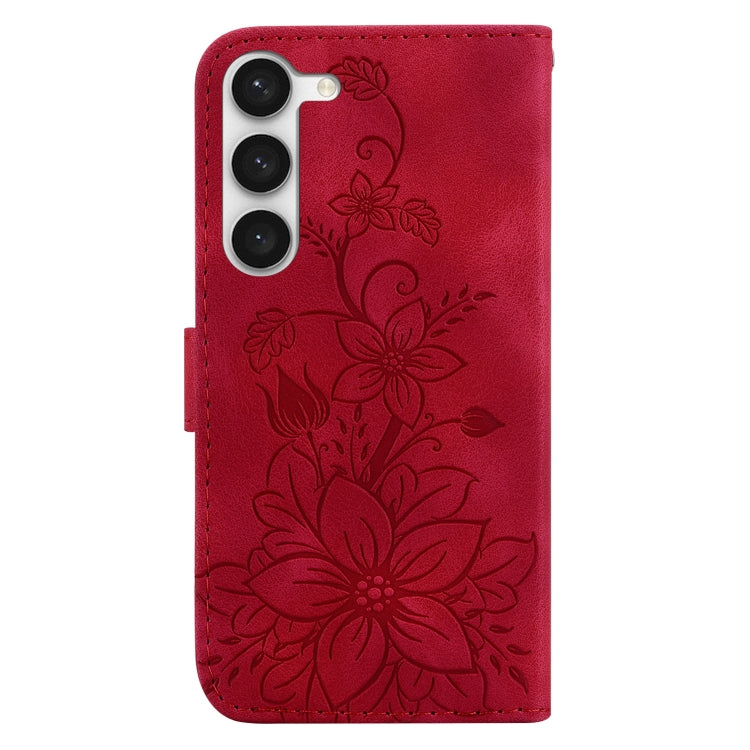 For Samsung Galaxy S23+ 5G Lily Embossed Leather Phone Case(Red) - Galaxy S23+ 5G Cases by buy2fix | Online Shopping UK | buy2fix