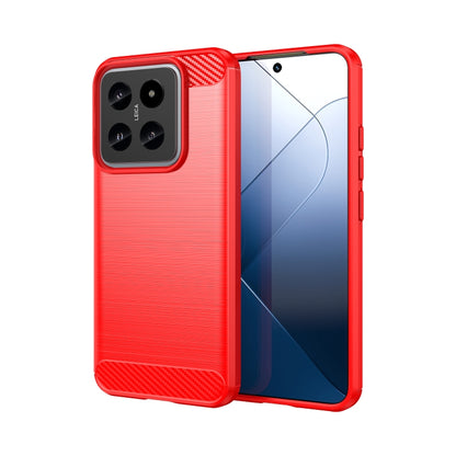 For Xiaomi 14 Brushed Texture Carbon Fiber TPU Phone Case(Red) - 14 Cases by buy2fix | Online Shopping UK | buy2fix