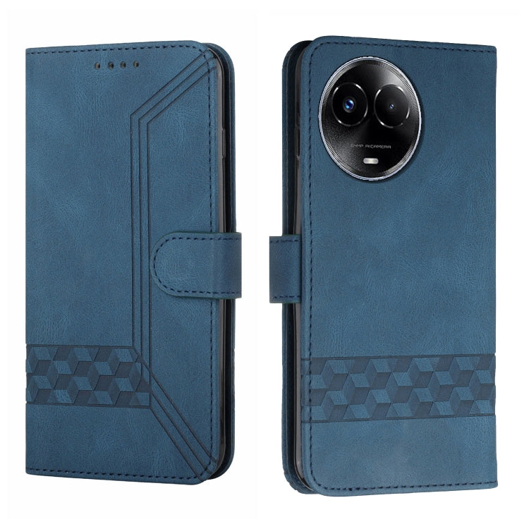 For Realme 11 Cubic Skin Feel Flip Leather Phone Case(Blue) - Realme Cases by buy2fix | Online Shopping UK | buy2fix