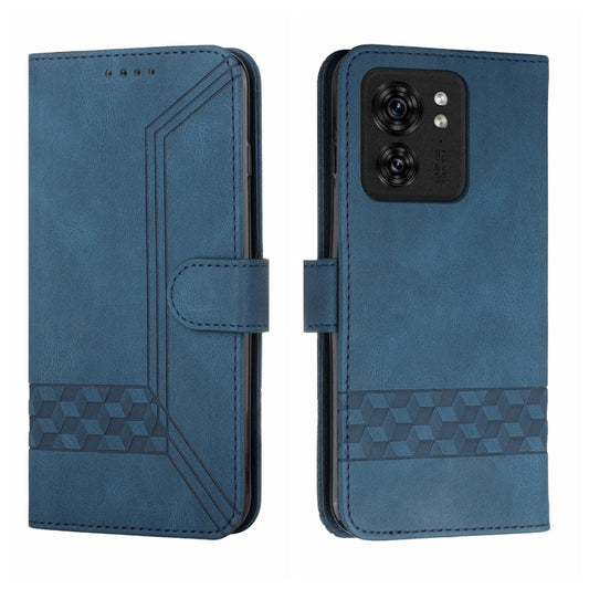 For Motorola Edge 40 Cubic Skin Feel Flip Leather Phone Case(Blue) - Motorola Cases by buy2fix | Online Shopping UK | buy2fix