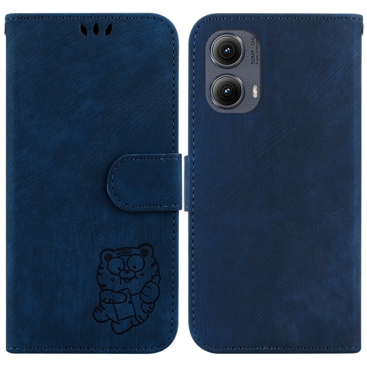 For Motorola Edge 2024 Little Tiger Embossed Leather Phone Case(Dark Blue) - Motorola Cases by buy2fix | Online Shopping UK | buy2fix