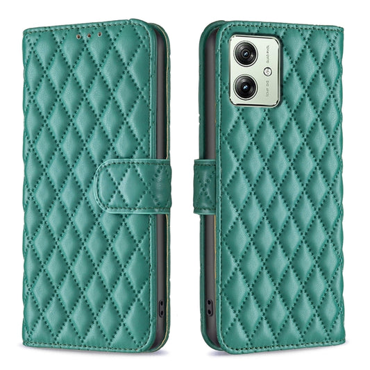 For Motorola Moto G54 5G EU Edition Diamond Lattice Wallet Flip Leather Phone Case(Green) - Motorola Cases by buy2fix | Online Shopping UK | buy2fix