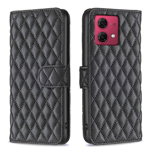 For Motorola Moto G84 Diamond Lattice Wallet Flip Leather Phone Case(Black) - Motorola Cases by buy2fix | Online Shopping UK | buy2fix