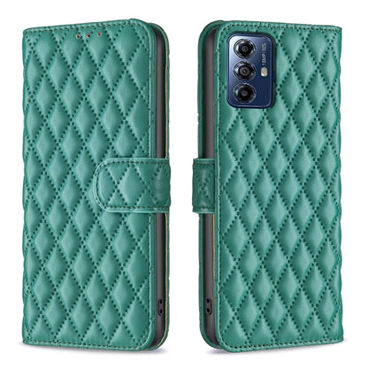 For Motorola Moto G Play 2024 Diamond Lattice Wallet Flip Leather Phone Case(Green) - Motorola Cases by buy2fix | Online Shopping UK | buy2fix