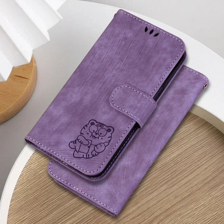 For Google Pixel 9 Pro Little Tiger Embossed Leather Phone Case(Purple) - Google Cases by buy2fix | Online Shopping UK | buy2fix