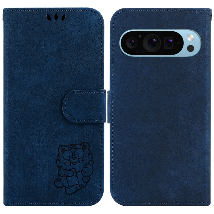 For Google Pixel 9 Pro Little Tiger Embossed Leather Phone Case(Dark Blue) - Google Cases by buy2fix | Online Shopping UK | buy2fix