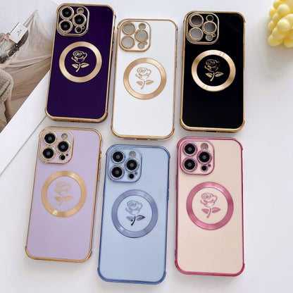 For iPhone 11 Electroplate Side Roses Flower MagSafe Phone Case(Dark Purple) - iPhone 11 Cases by buy2fix | Online Shopping UK | buy2fix