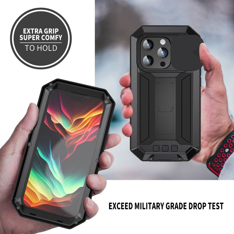 For iPhone 15 Pro R-JUST Sliding Camera Life Waterproof Holder Phone Case(Black) - iPhone 15 Pro Cases by R-JUST | Online Shopping UK | buy2fix